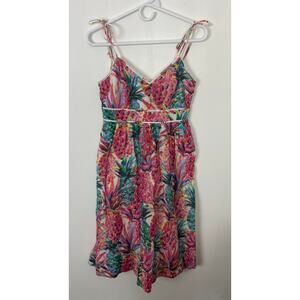 Women J. Crew cotton floral pineapple graphic spaghetti strap summer dress 0